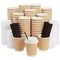 100 Pack 8 oz Insulated Disposable Coffee Cups with Lids - Kraft Paper Cup with Stirring Straws for Hot Drinks, Beverages